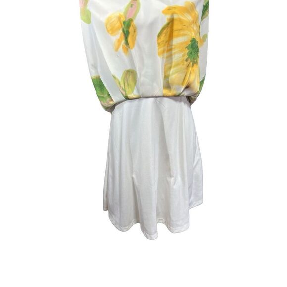 Vintage Inspired Yellow Floral Sundress Size 13 Tulle V-Neck Green Waistband - Picture 11 of 13